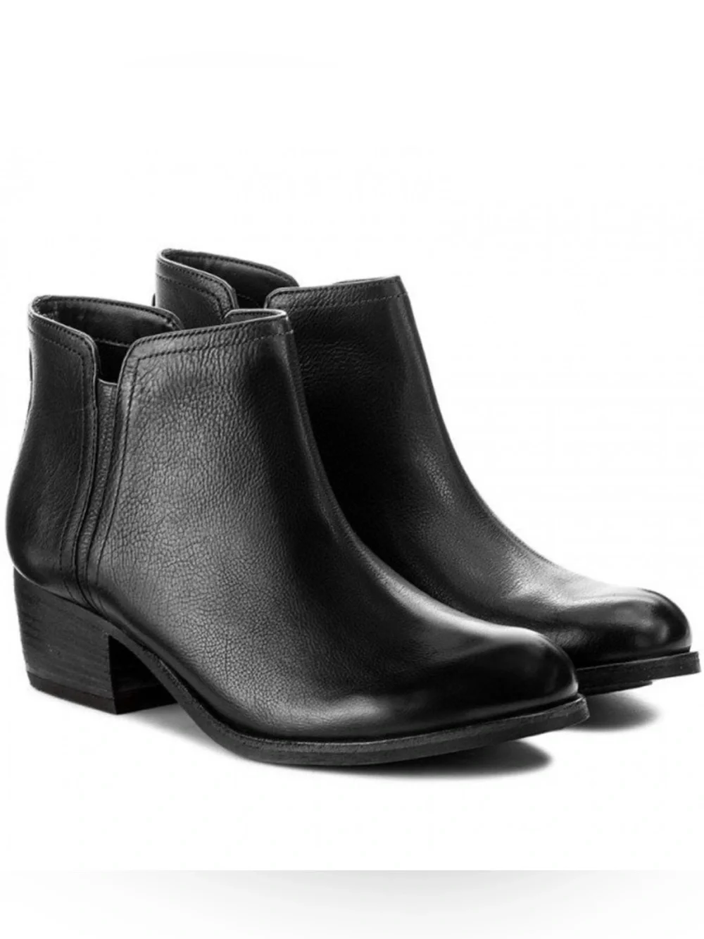 Clarks Maypearl Ramie Black Leather Ankle Booties Low Block Heel Size Zips 8.5M
